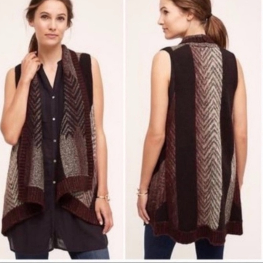 Anthropologie Sleeping on Snow Mabli Brown Boho Sweater Vest